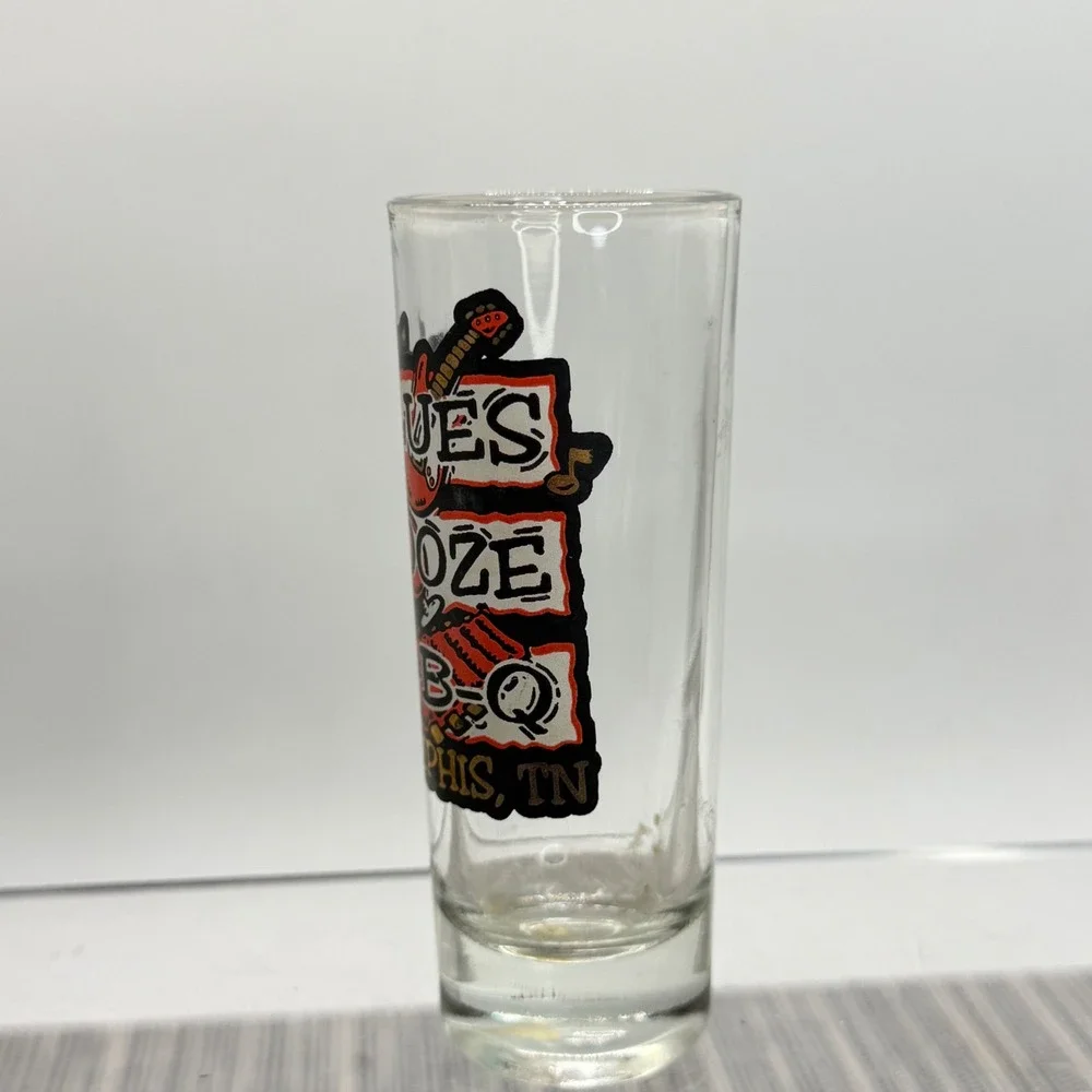 Blues Booze BBQ Memphis TN Shot Glass Tall Shooter‎ Souvenir Clear Glass